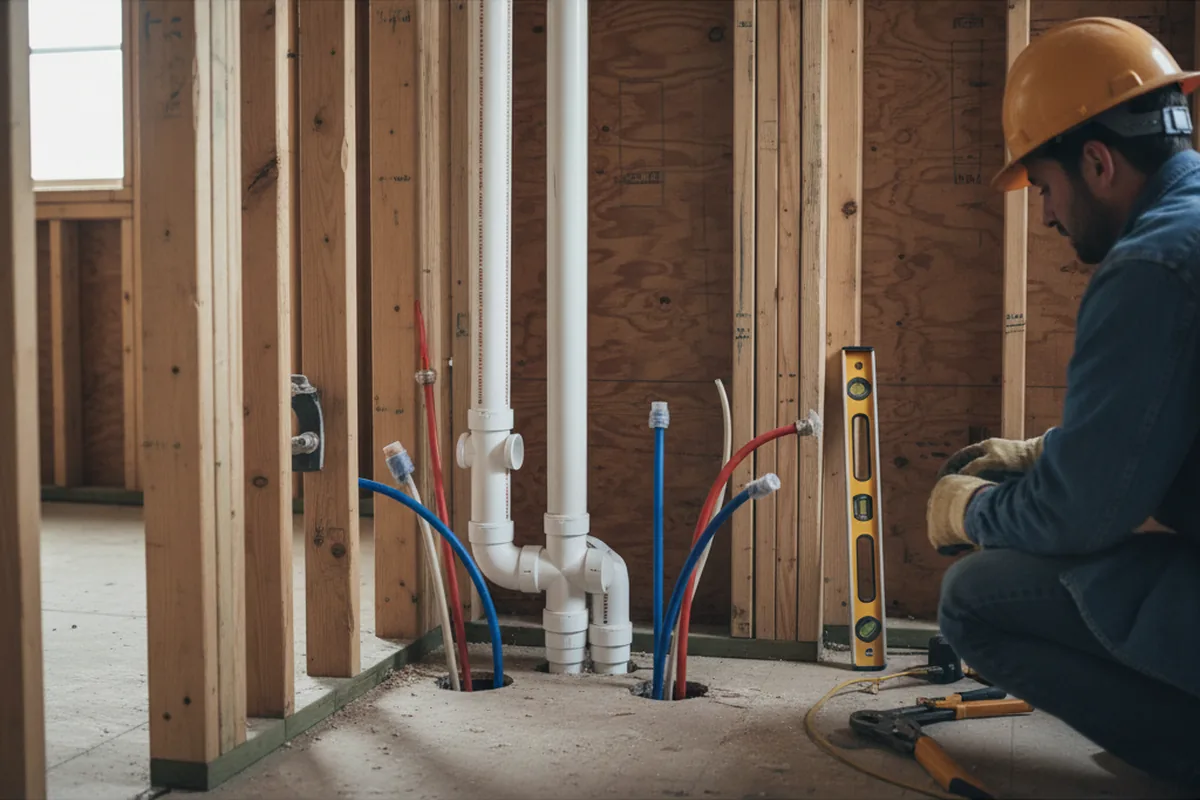 Drain and supply rough-in during Sump Pump Repair in Pierson
